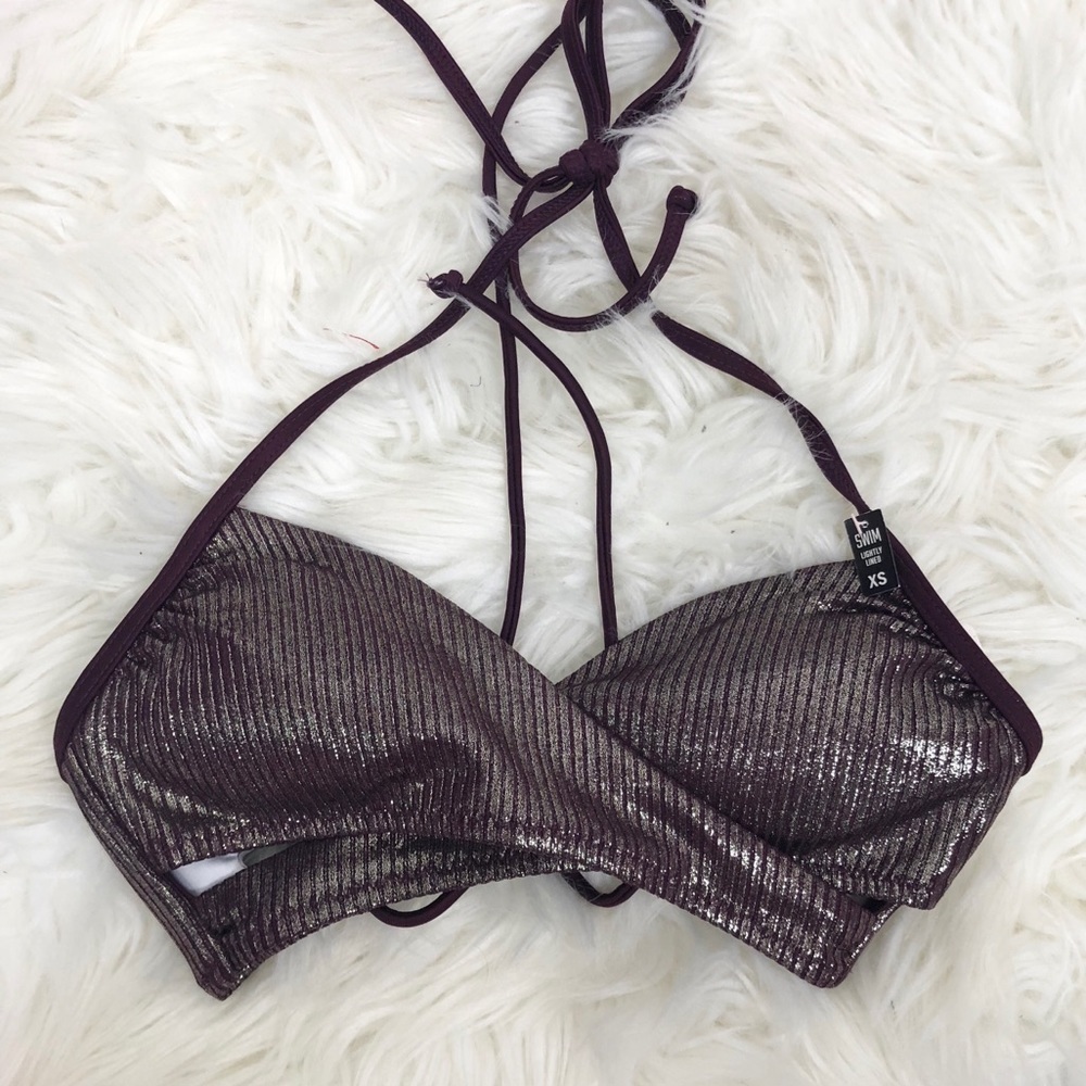 VS Pink Ribbed Shiny Lace Up Bikini Top